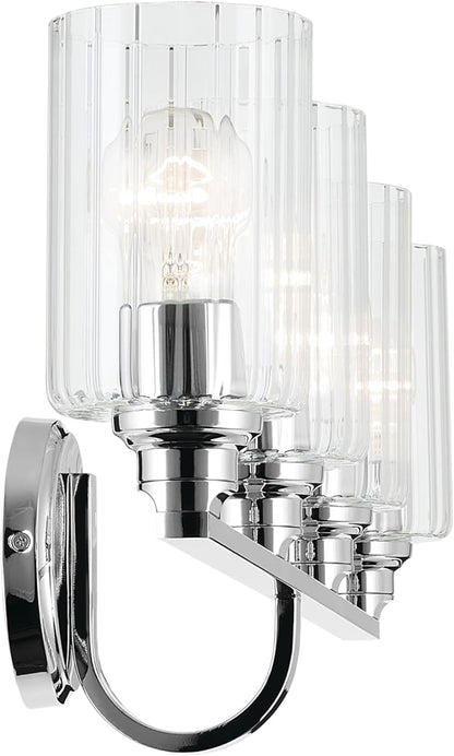 Kichler Gioe 32.25" 4-Light Vanity Light with Clear Fluted Glass in Chrome, Damp Rated, for Bathroom, Powder Room, Over a Mirror, (32.25" W x 10.5" H), 55227CHFLU