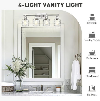 zeyu 27 Inch 4-Light Bathroom Wall Light, Brushed Nickel, ZJF63B-4W BN | Clear Hammered Glass Shade, Over Mirror Vanity Light, Modern Bathroom Lighting