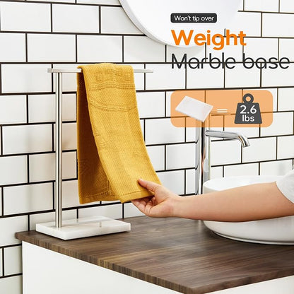 Standing Towel Rack Brushed Nickel 1-Tier Towel Bar for Bathroom Vanity Countertop with Heavy Marble Base Thicken Steady, Stainless Steel AN7002BR