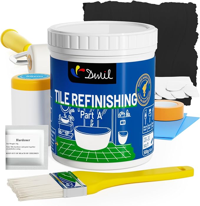 DWIL Tub Paint, Tub and Tile Refinishing Kit with Tools, White Bathtub Paint Water Based &Low Odor, Easy to Use for Sink Bathroom Shower, Semi-Gloss Black, 25-30sq.ft
