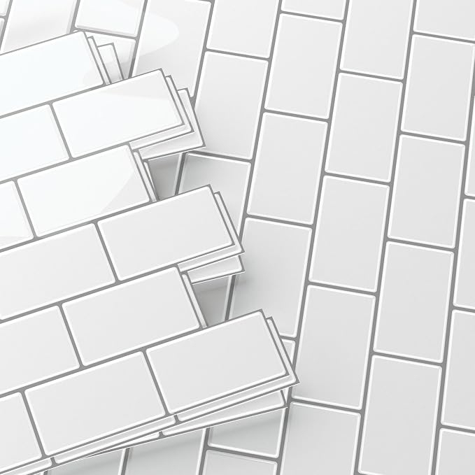Peel and Stick Backsplash for Kitchen, White | 10 pack self‑adhesive tiles for backsplash, bathroom, or accent wall. Easy DIY install and wipeable. Covers approx. 10 sq ft.
