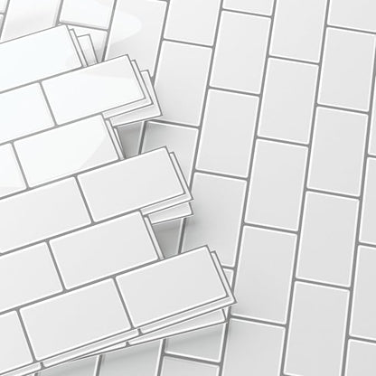 Peel and Stick Backsplash for Kitchen, White | 10 pack self‑adhesive tiles for backsplash, bathroom, or accent wall. Easy DIY install and wipeable. Covers approx. 10 sq ft.