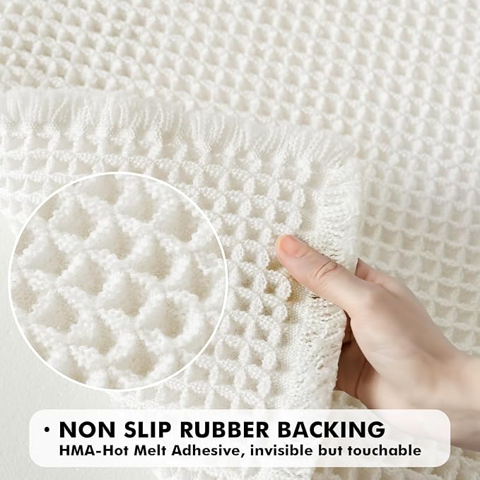 MIULEE Set of 2 Waffle Bathroom Rugs Boho Bath Mat White 20x32 Inch | Non Slip, Super Absorbent, Washable, Ultra Soft, Rubber Backed Bath Rugs for Bathroom Floor Tub Shower
