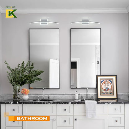 Benkut Modern LED Wall Sconce Silver Light Fixtures Over Mirror Modern Bath Wall Lighting for Bathroom, Dimmable Vanity Light for Bathroom(5CCT 23.6Inch)