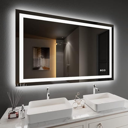 LED Bathroom Mirror 48"X30" with Front Light and Backlit | Stepless Dimmable, Anti-Fog, Shatter-Proof, HD Reflection, Memory, 3 Colors Lighting, UL Listed (Horizontal/Vertical).