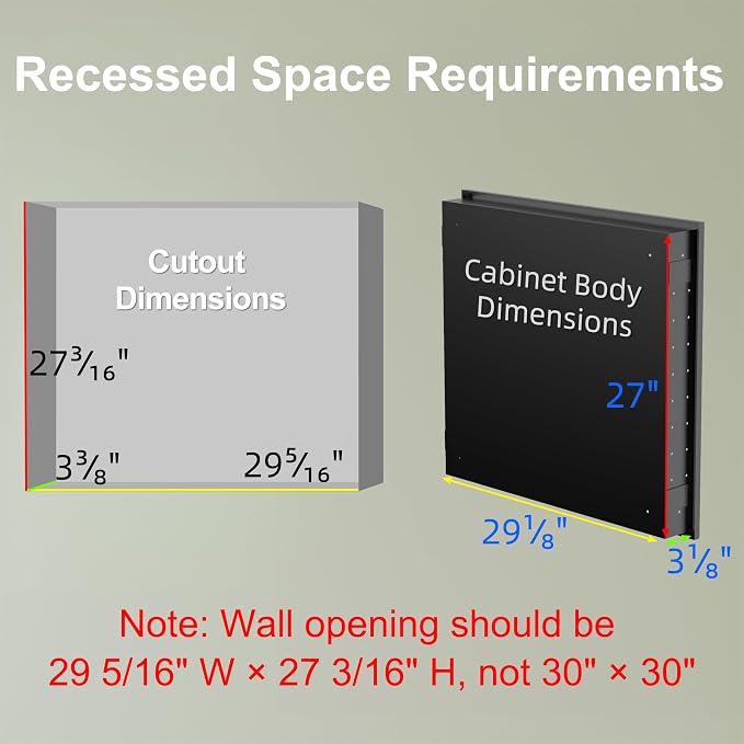 Buruis 30 x 30 Inch Framed Medicine Cabinet Mirror, Recessed/Wall Mounted | Fully Assembled, Fits 29-5/16 x 27-3/16 Inch Rough Opening, Adjustable Glass Shelves, Soft-Close Hinges, Black