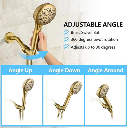 Shower Head with Handheld, 9-Setting High Pressure Shower head with handhelds, Built-in Handheld Power Spray, 79in Extra Long Stainless Steel Hose & Shower Head Holder (Golden)