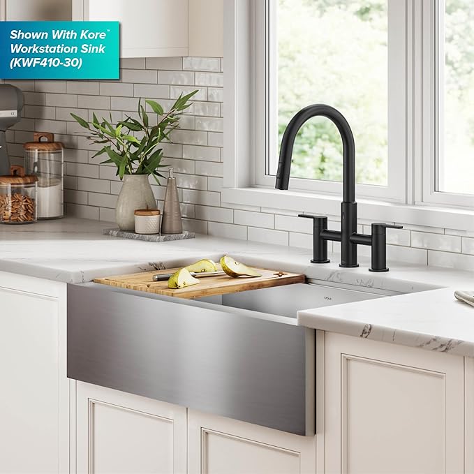 KRAUS Oletto Touchless Sensor Bridge Kitchen Faucet with Pull-Down Sprayhead in Matte Black, KSF-3122MB