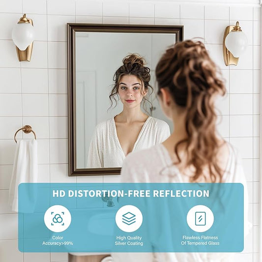 Retro Copper Effect Framed Wall Mirror, 22x30 Rectangle Mirror, Anti-desilvering Tempered Glass, Sustainable&Sturdy Frame, Anti-Rust, HD Reflection & 3min Fast Setup for Bathroom Living Room