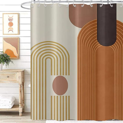 Mid Century Modern Extra Long Shower Curtain, Boho Brown Abstract Arch Machine Washable Waterproof for Bathroom Bathtub with 12 Hooks 72Wx78H