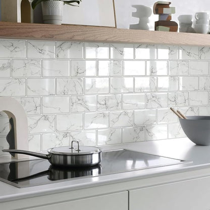 STICKGOO Subway Tile Peel and Stick Backsplash, Thicker Design 12" x 12" Stick on Backsplash Tiles for Kitchen, Bathroom, Wall Tile (10 Sheets, Grey Marble Look)