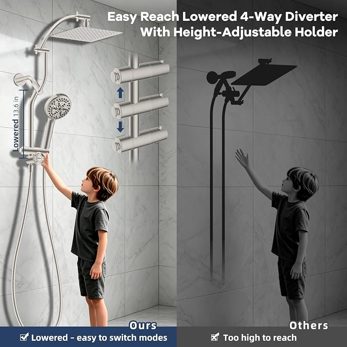 Hibbent 10'' Metal Showerhead & 10 Mode Filtered Handheld, Brushed Nickel | High Pressure Stainless Steel Showerhead, 4-way Diverter, Heightened All Metal Extension Arm, 71'' Hose & Holder, Easy Reach