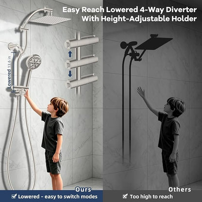 Hibbent 10'' Metal Showerhead & 10 Mode Filtered Handheld, Brushed Nickel | High Pressure Stainless Steel Showerhead, 4-way Diverter, Heightened All Metal Extension Arm, 71'' Hose & Holder, Easy Reach