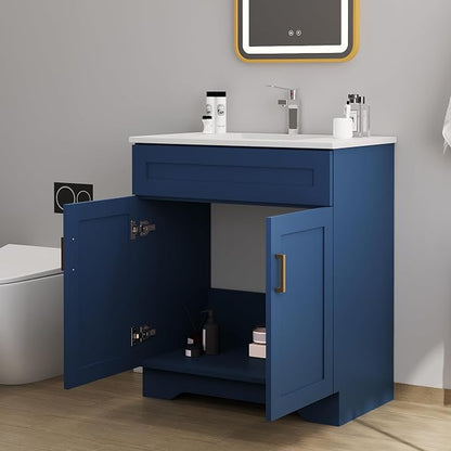 30 Inch Bathroom Vanity, Wooden Double Door Bathroom Sink Storage Cabinet, Freestanding Modern Bathroom Vanity Without Sink (Blue No Sink, 30")