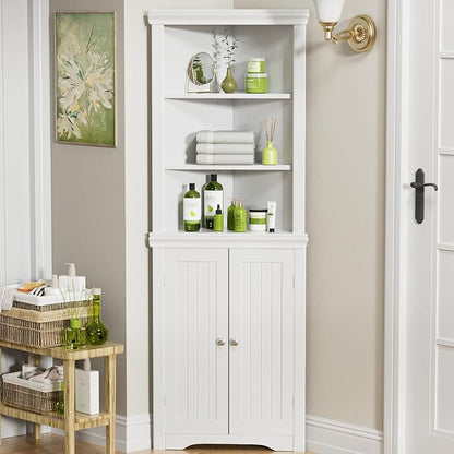 YESHOMY Corner Cabinet, Storage Cupboard with Doors, White | Tall Storage Cabinet with Adjustable Shelves, for Living Room, Bathroom, Kitchen
