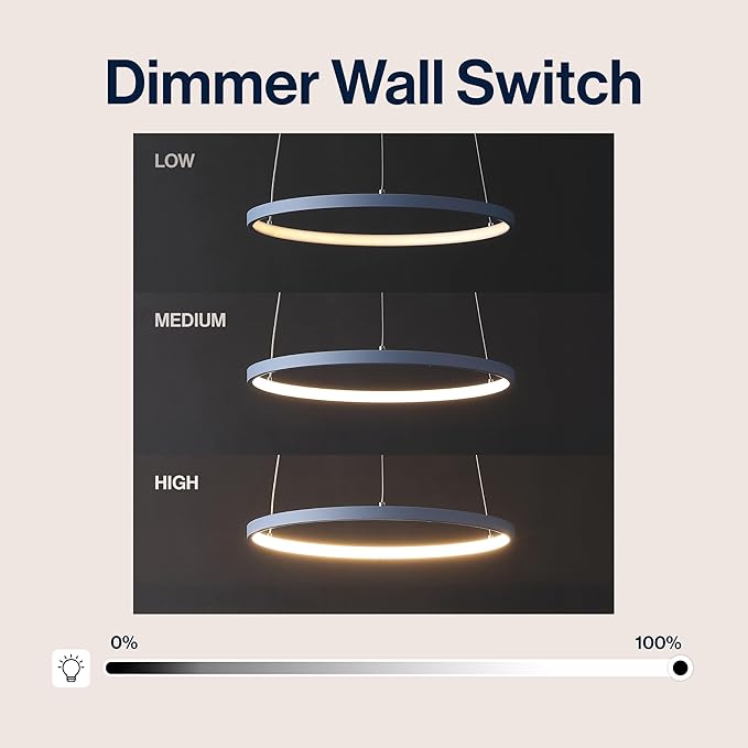 JONATHAN Y 15.75" Blue Modern Integrated LED Pendant Light, Dimmable Round Hoop Chandelier for Kitchen Island, Dining Room, Adjustable Height Metal Hanging Light (JYL7202D)