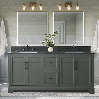 Vanity Art 72 Inch Double Sink Bathroom Vanity with Ceramic Sink and Stone Top | Undermount Rectangular Cabinet with Soft Closing Doors, Dovetailed Drawers, No Mirror VA5072-DVG