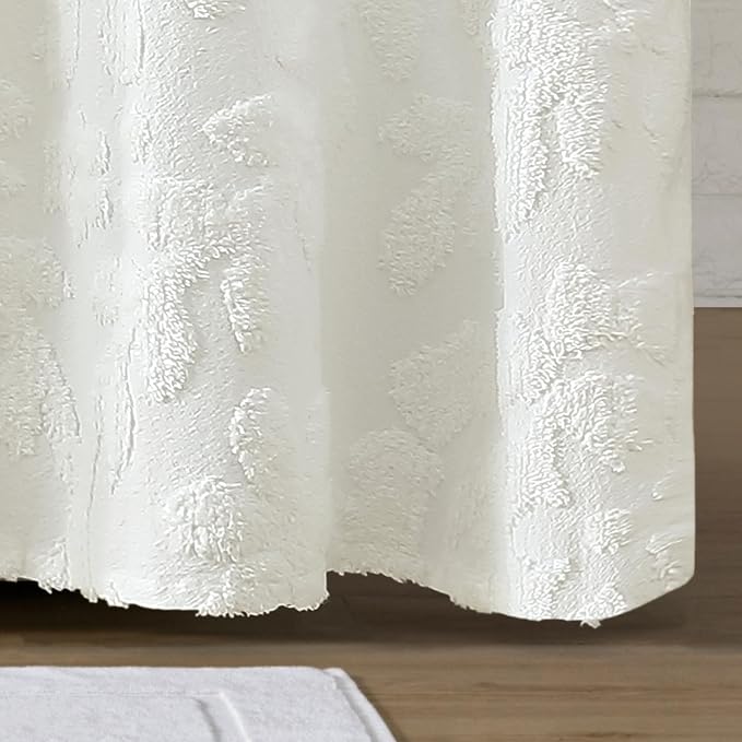 Peri Home Chenille Laurel Cotton Shower Curtain 72 x 72 inches White 1-Pc | Fabric, Bathroom