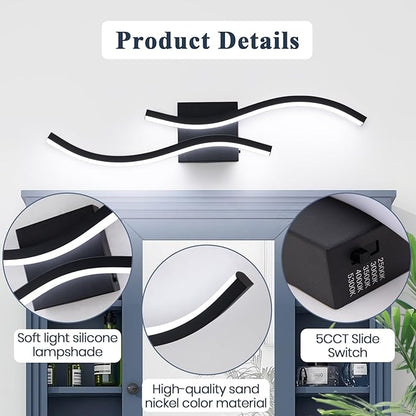 Bathroom Vanity Light Fixture, 26W 5CCT Dimmable Modern Led Bathroom Light Fixtures Over Mirror, LED Vanity Lighting Bar for Bathrooms (Black, 24inch)