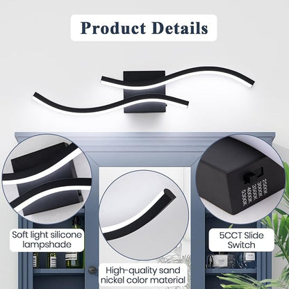 2 Packs Bathroom Vanity Light Fixture, 24in 5CCT Dimmable Modern Led Bathroom Light Fixtures Over Mirror, 26W Black LED Vanity Lighting Bar for Bathroom (Black,2 Packs, 24inch)