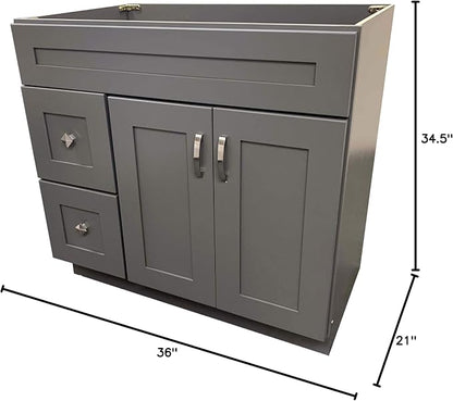 Grey Shaker Single-Sink Bathroom Vanity Base Cabinet 36" Wide x 21" Deep GS-V3621D