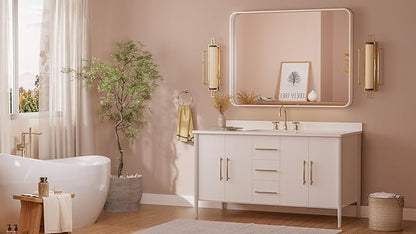 TETOTE 40 x 30 White Frame Mirror for Bathroom Metal Frame Wall Mounted Rectangle Mirror for Vanity with Sandy Textured Surface(Horizontal/Vertical)