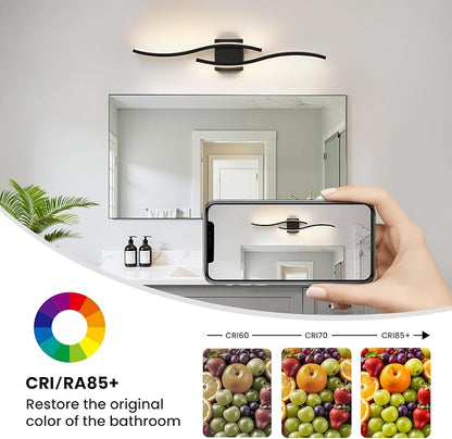 Bathroom Vanity Lights Over Mirror: 31.5 Inch 20W Black LED Bathroom Lighting Fixtures 5CCT Dimmable 2700-5000K Vanity Lighting Modern Bath Sconces Wall Light for Mirror Cabinets Bedroom Living Room