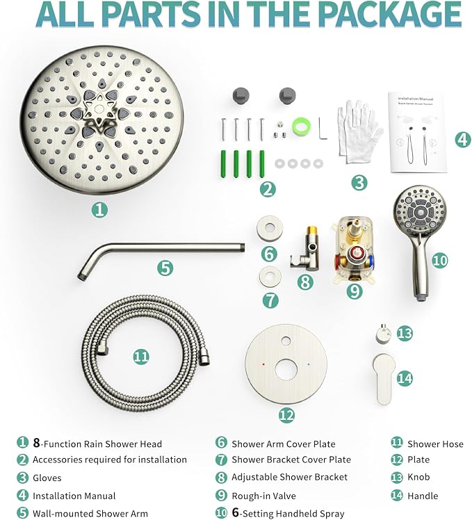 SR SUN RISE Shower Faucet - 10 Inch Multifunctional High Pressure Shower Head System with Handheld Shower Head Fixtures - Valve Included - Brushed Nickel