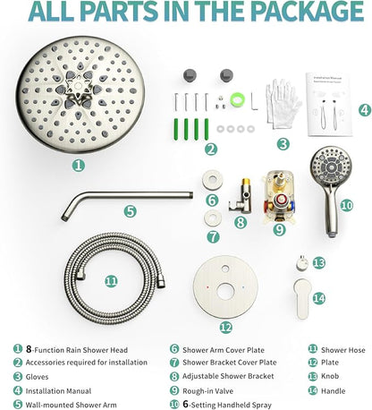 SR SUN RISE Shower Faucet - 10 Inch Multifunctional High Pressure Shower Head System with Handheld Shower Head Fixtures - Valve Included - Brushed Nickel