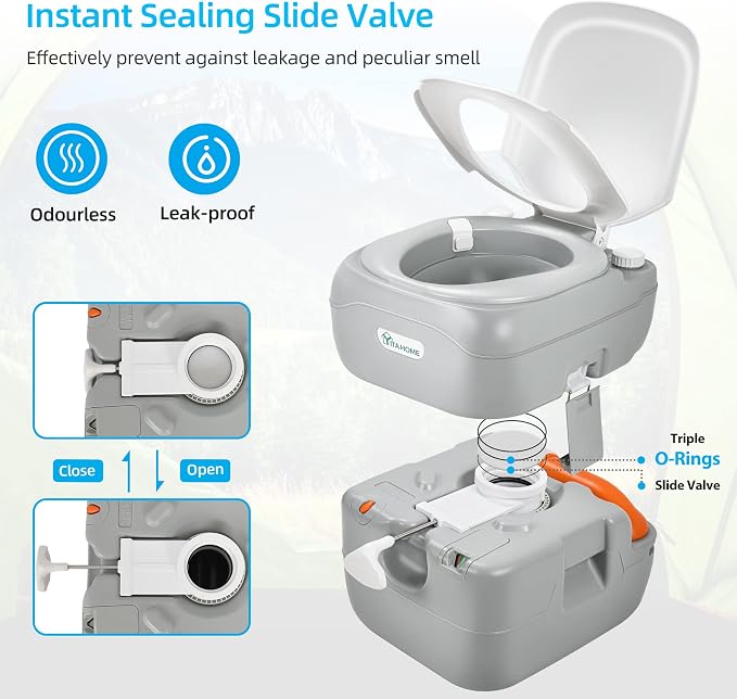 YITAHOME Portable Toilet Camping Porta Potty 5.8 Gallon with Carry Bag | Leak-Proof Indoor Outdoor Toilet with Level Indicator, Handle Pump, for RV Travel, Boat and Trips