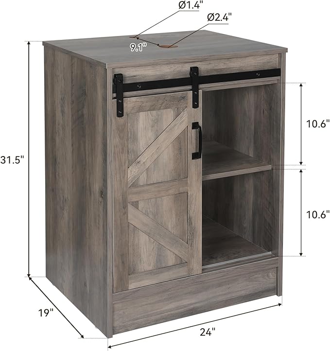 24" Farmhouse Bathroom Vanity with Sink, Bathroom Storage Cabinet with Sliding Barn Doors & Metal Handle, Freestanding Vanity with Tempered Brown Leaf Glass Vessel Sink Combo Set
