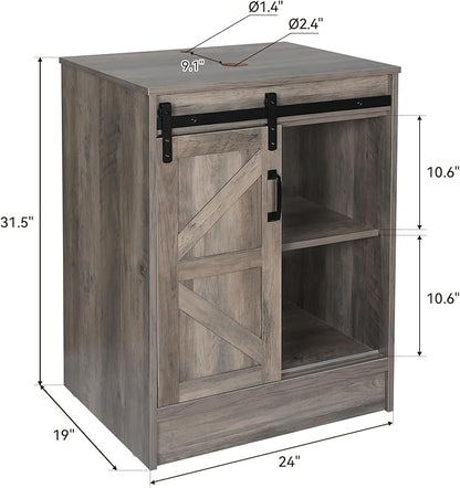24" Farmhouse Bathroom Vanity with Sink, Bathroom Storage Cabinet with Sliding Barn Doors & Metal Handle, Freestanding Vanity with Tempered Brown Leaf Glass Vessel Sink Combo Set