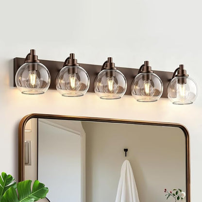 IZORRO Bathroom Light Fixtures, 5-Light Oil Rubbed Bronze Vanity Light, Modern Wall Sconces with Globe Clear Glass Shade, Vanity Lighting Fixtures Over Mirror,E26 Bulb Socket