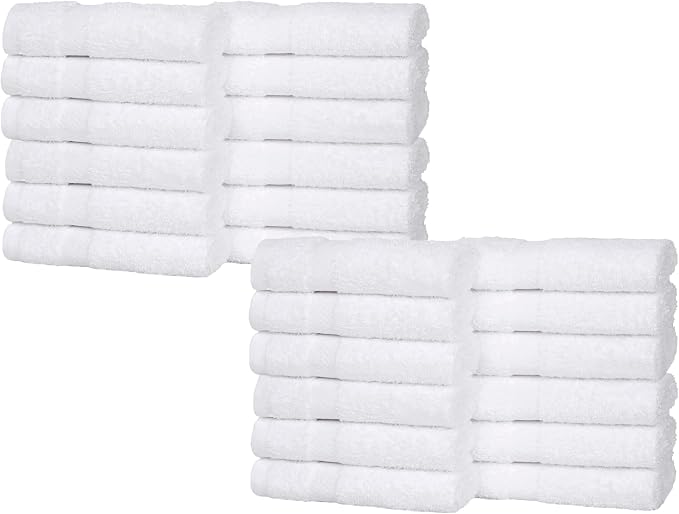 Superior 24-Piece Cotton Face Towel/Washcloth Set, Small Towels for Facial, Spa, Resort, Quick Wash, Gym, Resort, Bathroom Essentials, Master/Guest Bath Decor, Soft, Franklin Collection, White
