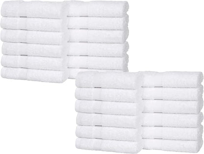 Superior 24-Piece Cotton Face Towel/Washcloth Set, Small Towels for Facial, Spa, Resort, Quick Wash, Gym, Resort, Bathroom Essentials, Master/Guest Bath Decor, Soft, Franklin Collection, White
