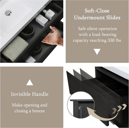 Floating Bathroom Vanity with Sink, 48" Wall-Mounted Bathroom Storage Vanity Cabinet with Resin Top Basin and Soft Close Drawers, No Assembly Required, Espresso Wood
