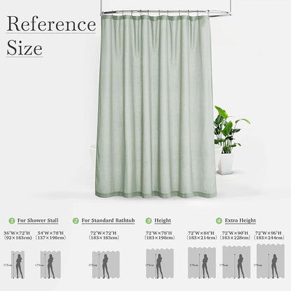 KGORGE Linen Blend Semi-Sheer Shower Curtains Lightweight for Bathroom | Waterproof Fabric for Bathtub, Button Hole Half Privacy Quick Dry, Hooks Included, Sage Green, W72 x L90