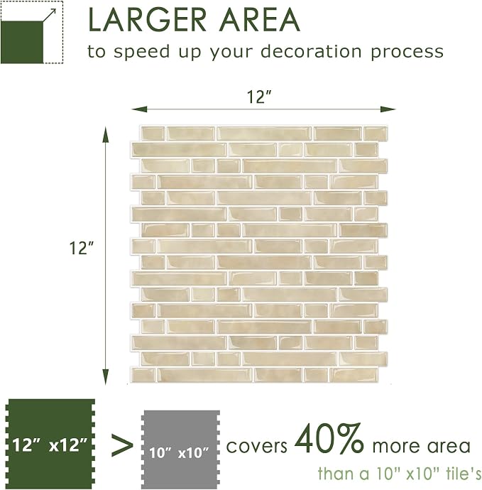 STICKGOO Thicker Peel and Stick Backsplash Tile for Kitchen and Bathroom | 10 Sheets of 12”×12” - 3D Vinyl Self Adhesive Wall Tiles Stick on Backsplash for Kitchen & Bathroom(Brown)