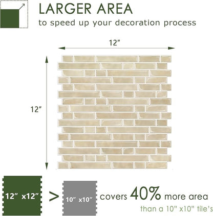 STICKGOO Thicker Peel and Stick Backsplash Tile for Kitchen and Bathroom | 10 Sheets of 12”×12” - 3D Vinyl Self Adhesive Wall Tiles Stick on Backsplash for Kitchen & Bathroom(Brown)