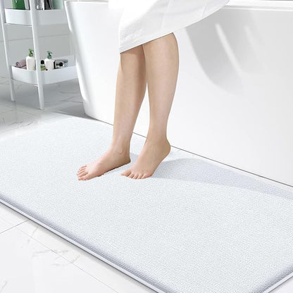 OLANLY Memory Foam Bathroom Runner Rugs 47x24, Absorbent Long Mat, White | Soft Quick Dry Bath Rugs, Non-Slip Carpet, Machine Washable Mat for Bathroom Floor, Tub and Shower, Home Decor Accessories