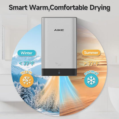 AIKE Compact Hand Dryer for Bathroom, ABS Polycarbonate 110V Silver,AK2822 | High Speed Slim Blade Hand Dryer,Plug-in Easy Install and Compact Design,Smart Warm for Home Bathroom,No Paper Waste and Cost