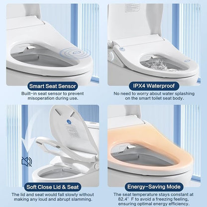 Smart Bidet Toilet Seat with Remote, Adjustable Heated Seat&Air Dryer, Endless Instant Warm Water, Multiple Spray Modes, Stainless Steel Nozzle, Soft Close, Deodorizer, 3D Curved(AMZ-US-NKH3101-NA)