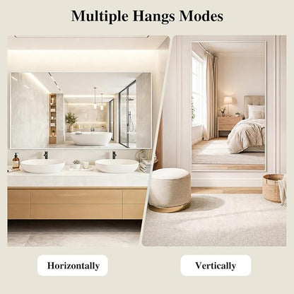 Koonmi White Rectangle Wall Mirror, 30x36 Inch Bathroom Mirror, Aluminum Frame Vanity Mirror for Entryway, Living Room, Bedroom Bathroom, Hangs Horizontally or Vertically