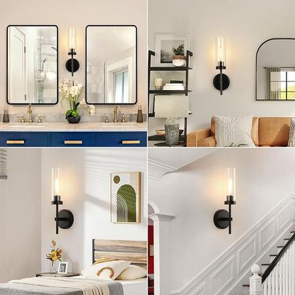 WILON Bathroom Wall Sconces Vanity Light Fixtures, Black, 2 pcs | Clear Glass Shade, 60W MAX, Modern Farmhouse Style for Vanity Mirror Bedroom Bedside Hallway Corridor Stairs bathroom