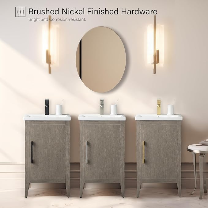 Vanity Art 20 inch Bathroom Vanity with Single Sink & Ceramic Top, Vanity Cabinet with Soft-Closing Doors, Solid Wood Frame, Driftwood Gray, VA9020-DG-GB1
