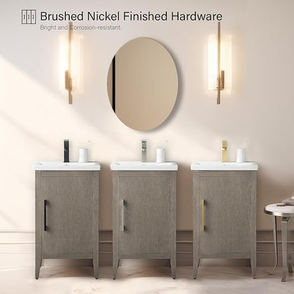 Vanity Art 20 inch Bathroom Vanity with Single Sink & Ceramic Top, Vanity Cabinet with Soft-Closing Doors, Solid Wood Frame, Driftwood Gray, VA9020-DG-GB1