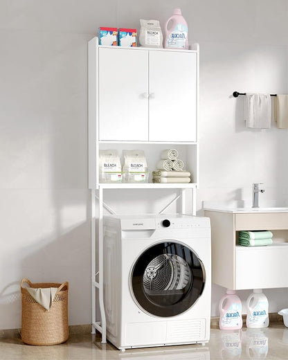 Kitsure 68.1"H Over Toilet Storage Cabinet, Magnetic Door, Adjustable Shelf | Bathroom, Laundry Room, Small Spaces, Families, Multi-Compartment Storage, Anti-Tip Design, White, 3 Tier Storage