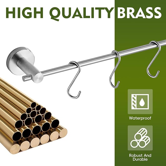 22 Inch Bathroom Towel Rack with 5 Hooks for Hanging Items Wall Mounted Hangers for Kitchen Bathroom and Bedroom Wall (Brushed) YIGUANXIN