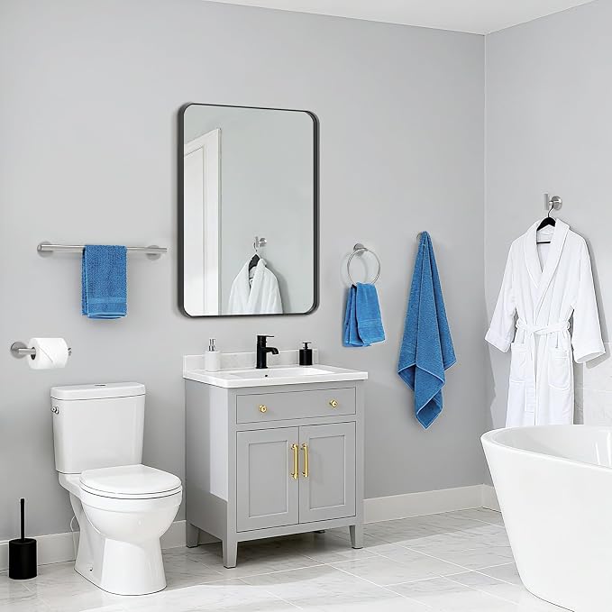 Brushed Nickel Bathroom Accessories, Bathroom Hardware Set, SUS304 Stainless Steel Bathroom Towel Holder Set, 16 Inch Towel Bar Set 5 Pcs, 2 Towel Hooks, Toilet Paper Holder, Towel Ring