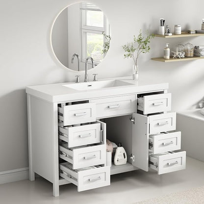 47" Bathroom Vanity Base Only, Cabinet with Soft-Closing Drawers and Doors, Simple & Modern Style, Solid Wood Frame, White